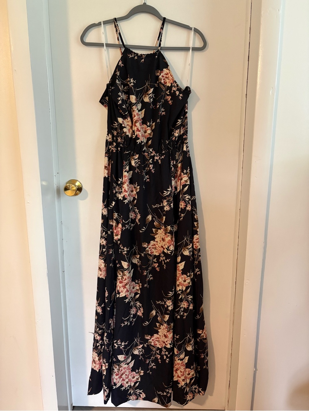 Lulu's Black Maxi Dress with Pink Floral Print